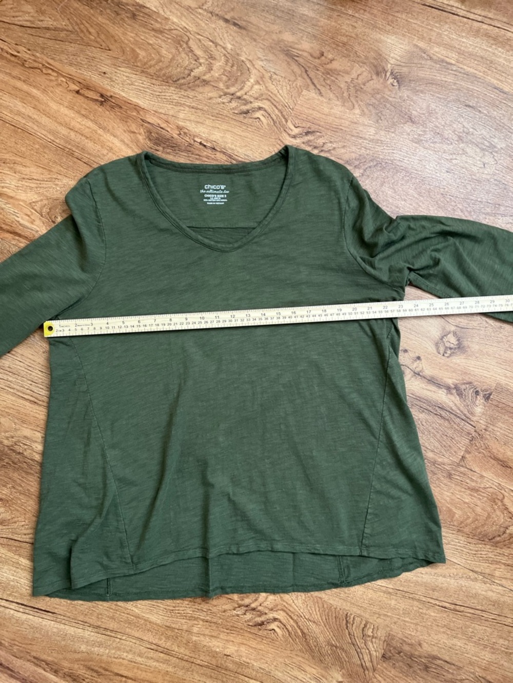 Chico’s Olive Green V-Neck Ultimate Tee 3/4 Sleeve Top Size 3 (XL) - Picture 5 of 9
